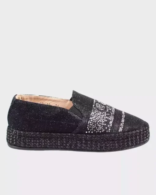Czarne espadryle z cyrkoniami