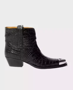 Czarne kowbojki Simple Croco
