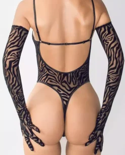 Czarne rękawiczki z welurowym printem Kylie