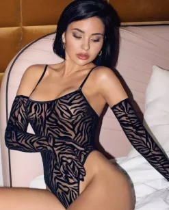 Czarne rękawiczki z welurowym printem Kylie