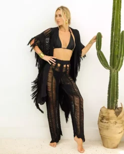 Czarne szydełkowe kimono Bocami