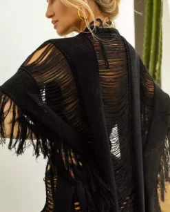 Czarne szydełkowe kimono Bocami