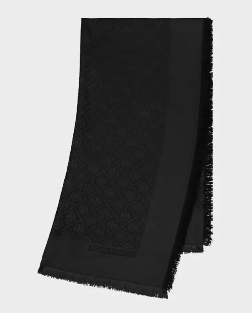 Czarny żakardowy szal z monogramem