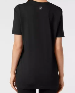 Czarny bawełniany t-shirt z haftem