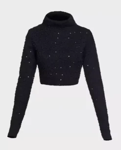 Czarny crop top z golfem z cekinami