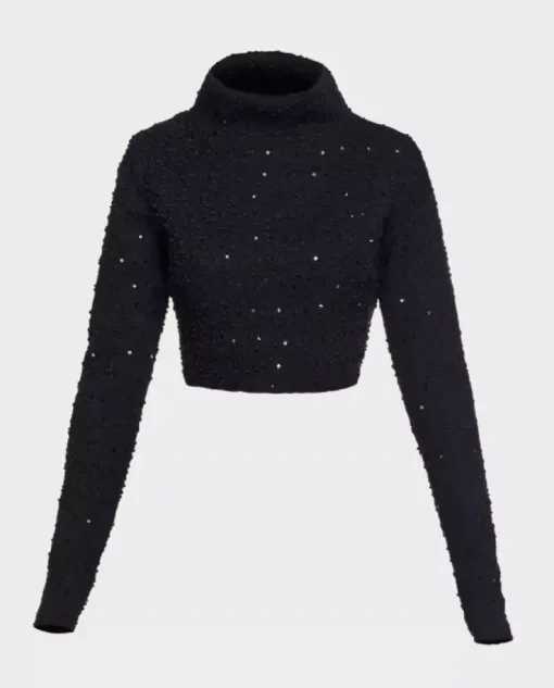 Czarny crop top z golfem z cekinami