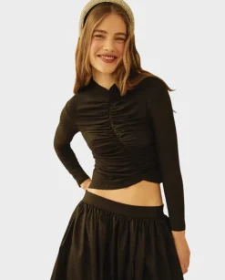 Czarny drapowany longsleeve Mary Kate