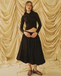 Czarny drapowany longsleeve Mary Kate