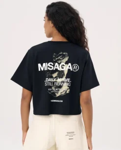 Czarny krótki t-shirt z nadrukiem DASR