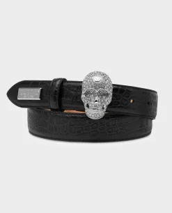 Czarny pasek z biżuteryjną klamrą Skull