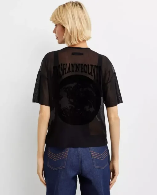 Czarny tiulowy t-shirt z nadrukiem Black Earth