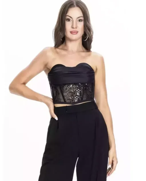 Czarny top gorsetowy ze zdobieniem Palermo