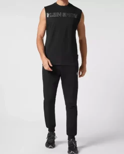 Czarny t-shirt bez rękawów z logo