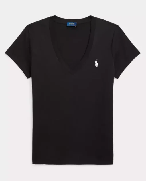 Czarny t-shirt z dekoltem w kształcie litery V