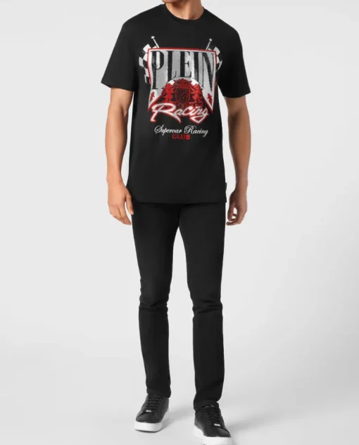 Czarny t-shirt z kolorowymi kryształami Racing Club