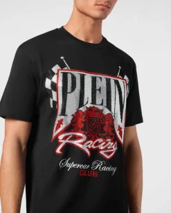 Czarny t-shirt z kolorowymi kryształami Racing Club