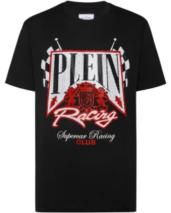 Czarny t-shirt z kolorowymi kryształami Racing Club