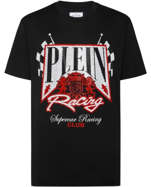 Czarny t-shirt z kolorowymi kryształami Racing Club