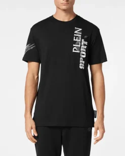Czarny t-shirt z kontrastowym nadrukiem