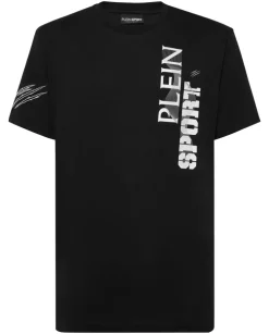 Czarny t-shirt z kontrastowym nadrukiem