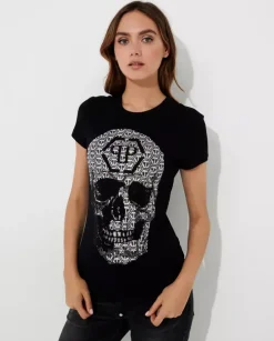 Czarny t-shirt z kryształową czaszką