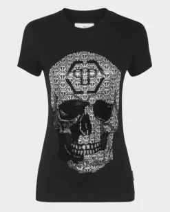 Czarny t-shirt z kryształową czaszką