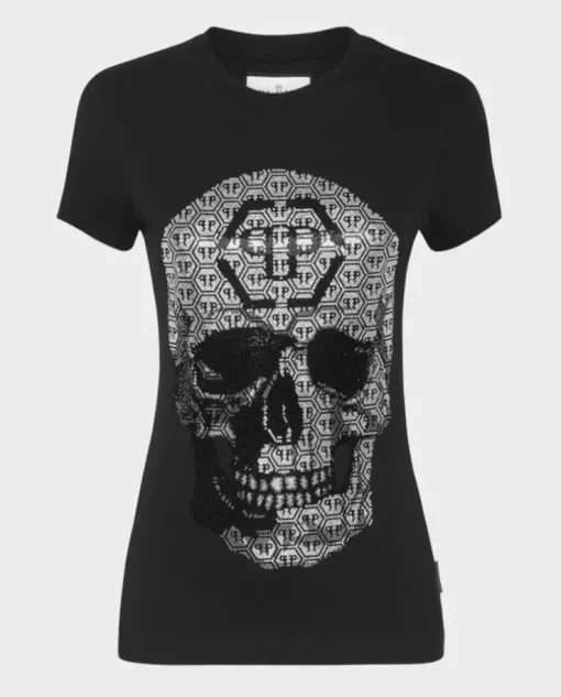 Czarny t-shirt z kryształową czaszką