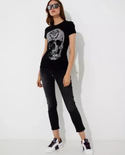 Czarny t-shirt z kryształową czaszką