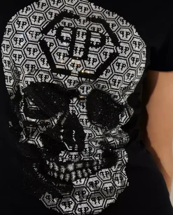Czarny t-shirt z kryształową czaszką