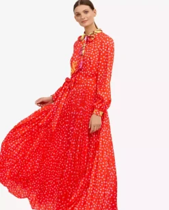Czerwona maxi sukienka w kropki Roma