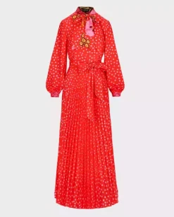 Czerwona maxi sukienka w kropki Roma