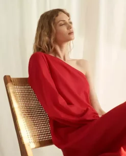 Czerwona midi sukienka z lnu Goddess