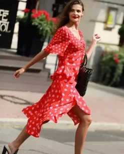 Czerwona midi sukienka z jedwabiu Emma