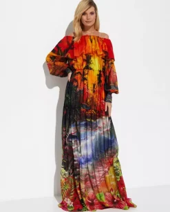 Czerwona plisowana sukienka maxi Hawaii
