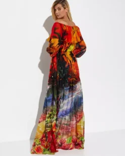 Czerwona plisowana sukienka maxi Hawaii