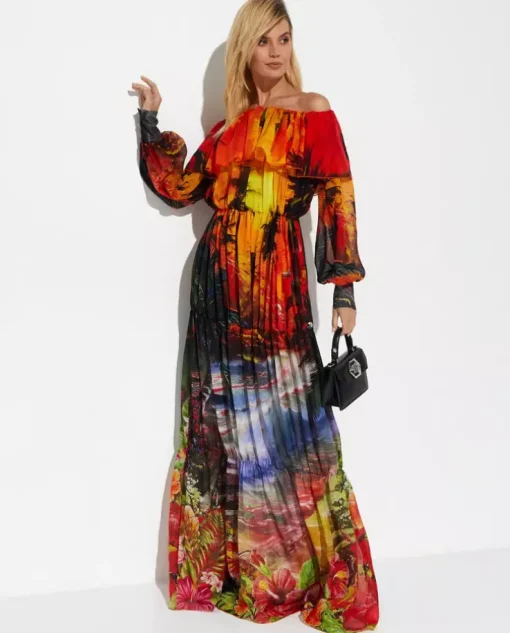 Czerwona plisowana sukienka maxi Hawaii