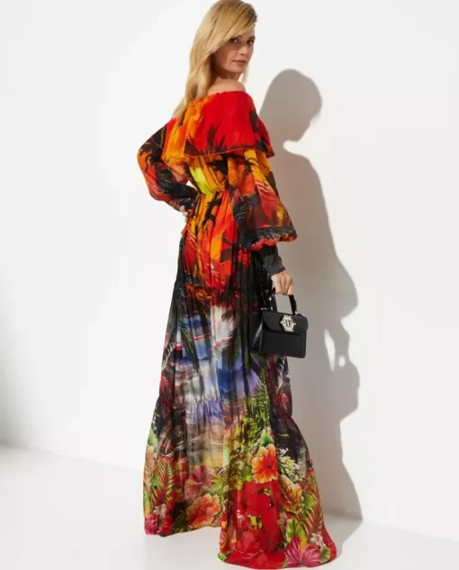 Czerwona plisowana sukienka maxi Hawaii