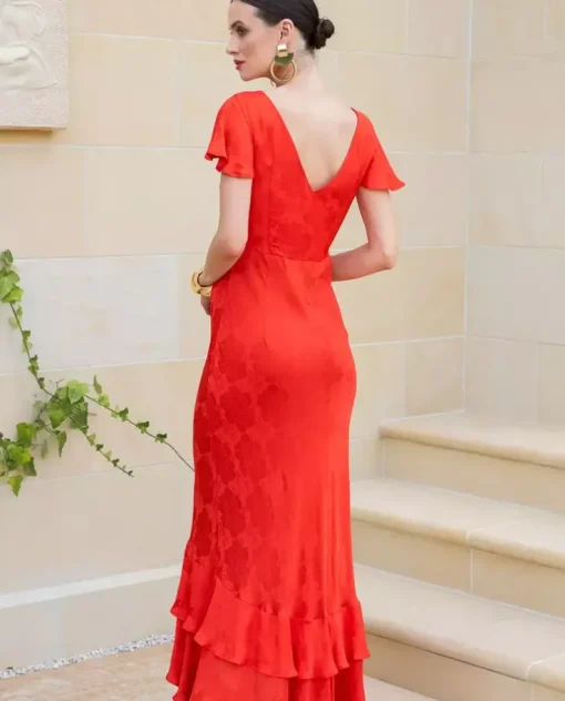 Czerwona sukienka z falbanami Como