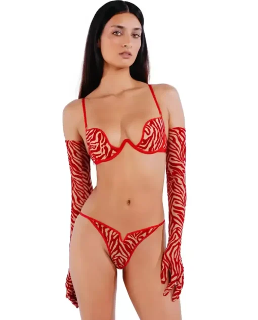 Czerwone rękawiczki z welurowym printem Kylie