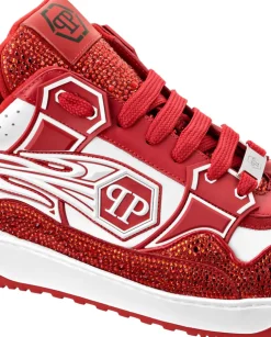 Czerwone sneakersy z kryształkami