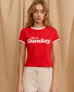Czerwony t-shirt Cropped Sunday