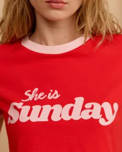 Czerwony t-shirt Cropped Sunday