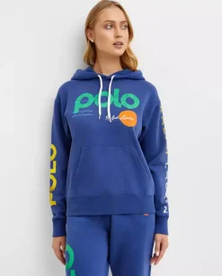 Granatowa bluza z kapturem i logo