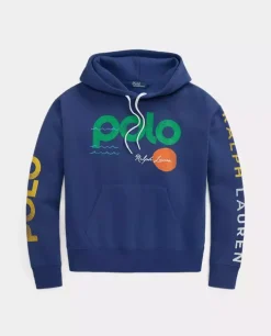 Granatowa bluza z kapturem i logo