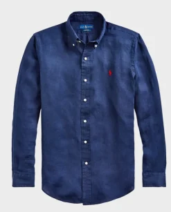 Granatowa koszula z lnu Custom Fit