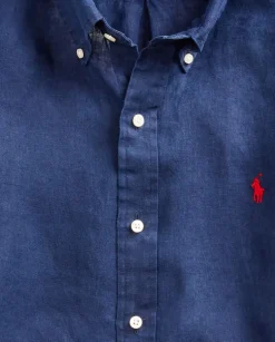 Granatowa koszula z lnu Custom Fit
