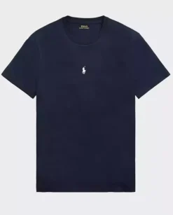 Granatowa koszulka z haftowanym logo Custom Slim Fit