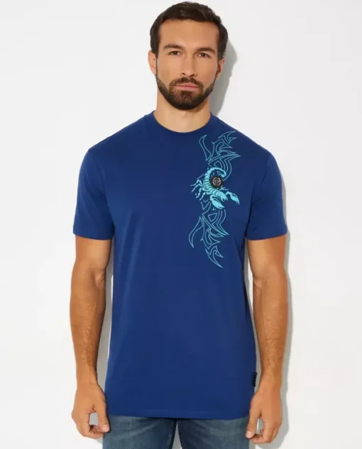 Granatowa t-shirt z nadrukiem Scorpion