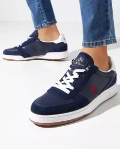 Granatowe skórzane sneakersy z logo
