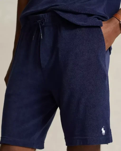 Granatowe spodenki frotte z logo